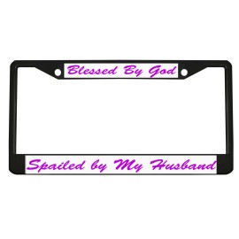 NCAT Blessed by God Spoiled by My Husband Car License Frame