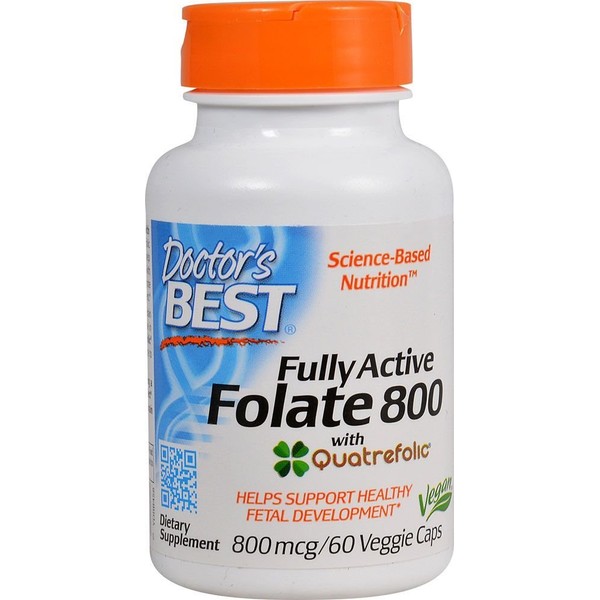 Doctor's Best Fully Active Folate with QuatreFolic, Non-GMO, Vegan, Gluten Free, 800 mcg, 60 Veggie Caps