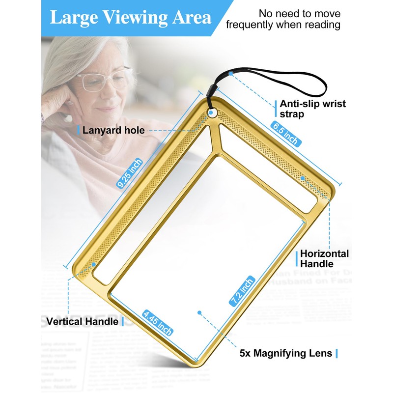 Tobegiga 4X Full Page Magnifying Glass for Reading, Lightweight Rectangular