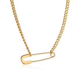 ALRNBY Safety Pin Necklace for Women Dainty Gold/Silver Choker Necklace Trendy Safety Pin Pendant Necklace Punk Hip Hop Rock Necklace Vintage Jewelry Gift (Style1-Gold)
