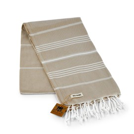 MSI-HOME 100% Organic Turkish Cotton Beach and Bath Towel, Peshtemal Towel Blanket, Quick Dry Sand Free, Oversized Light Compact, Diamond Weave, Prewashed, 71 x 39 Inches (Beige)
