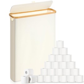 Cinnvoice 1 Pcs 55L Extra Large Toilet Paper Storage with Lid, Hold up to 24 Regular Rolls or 18 Mega Rolls,Toilet Paper Storage Basket for Bathroom Organizer Accessories Holder (Beige)
