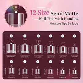 Buqikma French Press On Nails Tips with Handle, 600PCS Semi-Matte Gel X Nail Tips, Fake Nail Tips for Full Cover Nail Extension Home DIY Professional Salon Use（Square Box with Nails Tips）