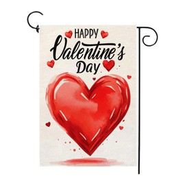 Happy Valentines Day Garden Flag Welcome Valentine Hearts Flags for Lovers Outside Outdoor Love Anniversary Party Home Burlap 12x18 Inch Double Sided Lawn Yard Decorations