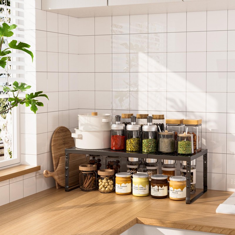 Ipotive Cabinet Shelf,Expandable Adjustable Stackable Kitchen Organizer,for cabinets, Kitchens, countertops,