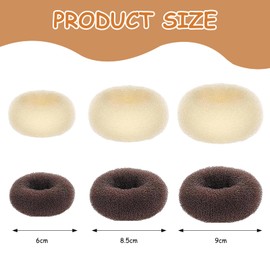 6 PCS Hair Bun Donut,Hair Donuts for Buns,3 Sizes of Hair Doughnuts for Buns,with 20 PCS Hair Pins and 5 Hair Ropes,for Dancers Ballet Girls (Dark Brown+Beige)