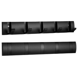 Wesiti 2 Pack Wall Mounted Coat Rack, Floating Rack with Retractable Hooks, Door Wall Coat Rack Aluminum Space Saving Wall Hangers Hook Rail for Entryway Bathroom Hat Towel (Black, 5 Hooks)