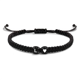 EVEMATE Bracelet with Letter and Heart for Friends and Couples - Initial A-Z Name - Braided Friendship Bracelet for Women, Men and Children, Adjustable, Cotton, No Gemstone