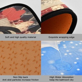 GOODOLD 2-Piece Kitchen Rug Set, Black Red Rooster Cushioned Comfort Mats Non-Slip Absorbent Washable Rugs for Kitchen Floor