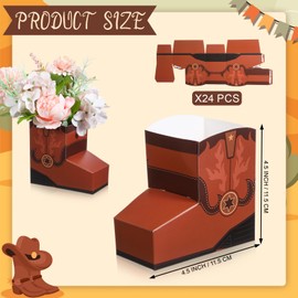 Fullhawl 24 Pcs Cowboy Cowgirl Boots Popcorn Boxes Mini Cowboy Boots Shape Flower Boxes Centerpiece for Cowboy Cowgirl Birthday Party Wedding Supplies (Brown)