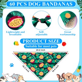 Sanwuta 108 Pcs Dog Bandanas Bulk for Summer Soft Breathable Dog Multi Color Fruits Bow Ties Adjustable Pet Collar Bowtie Triangle Pet Scarf for Summer Beach Hawaii Costume Accessories