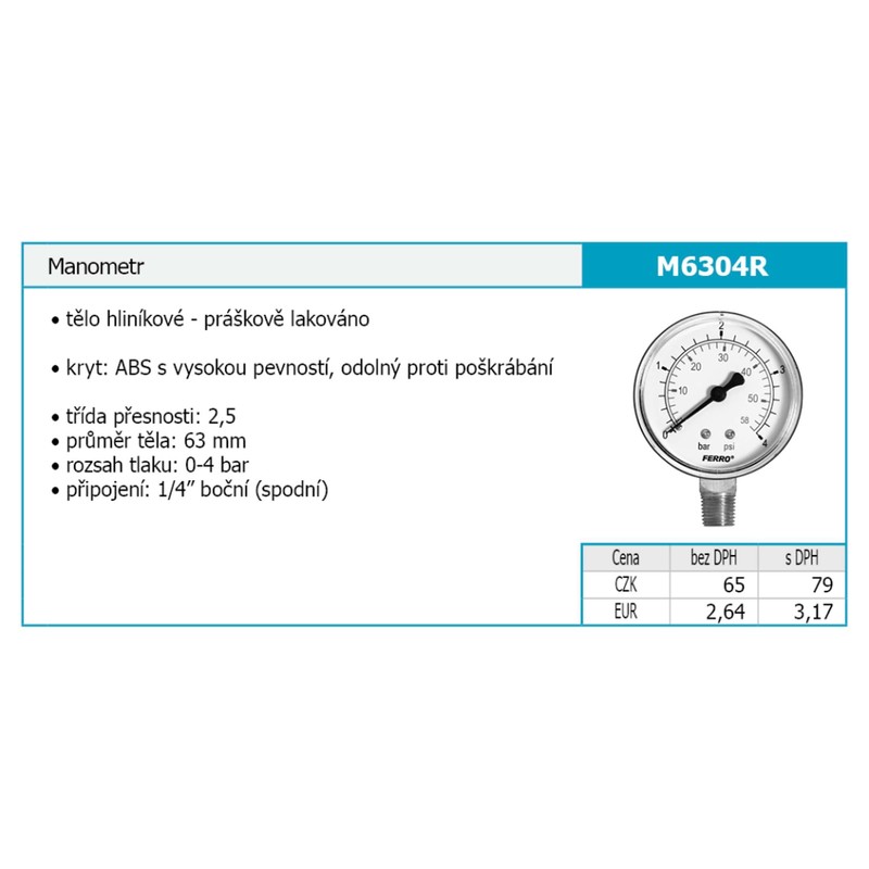 60mm 4BAR 60PSI Pressure Gauge air Oil or Water 1/4"