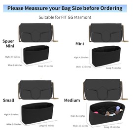 LOUKAYCCI Felt Insert Purse Organizer Fit GG Marmont Matelasse Shoulder Bag, Organizer Handbag Tote Liner Pouch for Women Small Shoulder Bag (Black, Small)