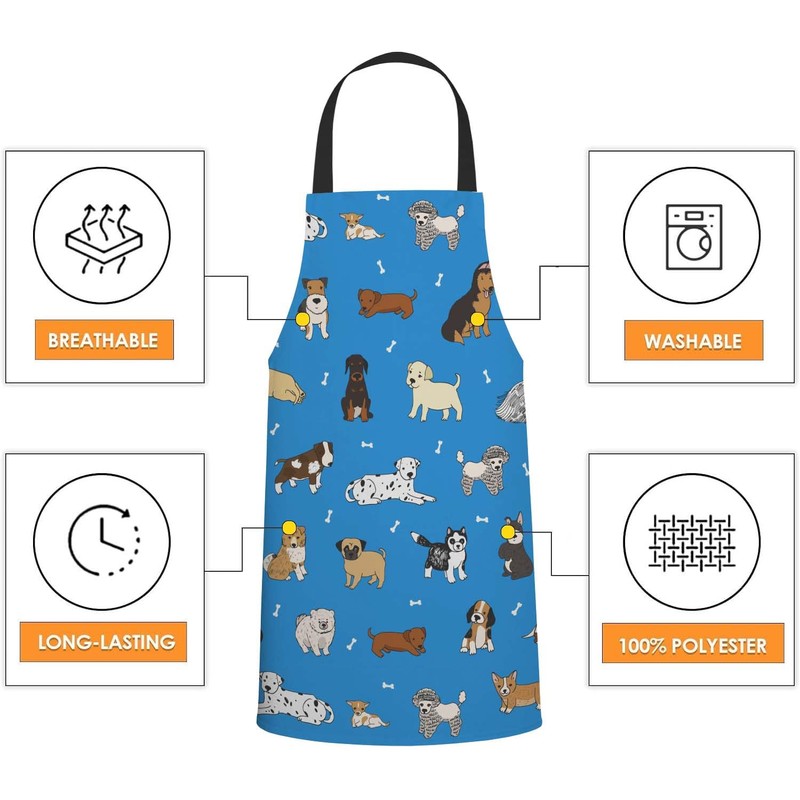 BGBDEIA Cartoon Doodle Puppy Dog Kitchen Apron for Women Men,
