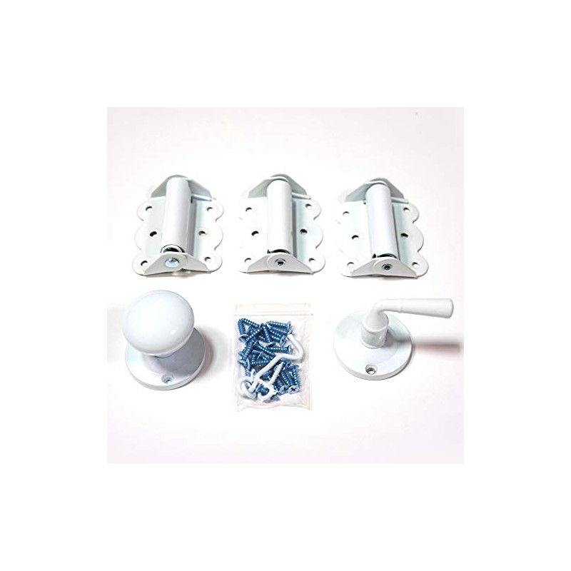 Screen Door Hardware Kit with Self-Closing Hinges White