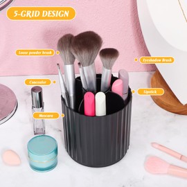 FOMIYES Makeup Brush Holder Organizer: Rotating Makeup Brush Containers with Lid - 360° Rotating Clear Storage Cup Containers for Vanity Desktop Bathroom Countertop