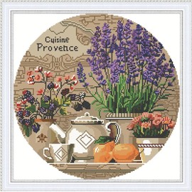 Meecaa Cross Stitch Kits 11 Count Stamped, Flower Fruit Kettle Embroidery Kit with Accessories Pre Printed (48CMx48CM) (Flower)