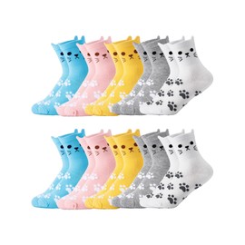 Eurzom 10 Pairs Socks Elastic Ankle Length Cotton Socks Aesthetic Socks Cute Socks Lightweight Low Cut Socks for Women(Cute Cat)