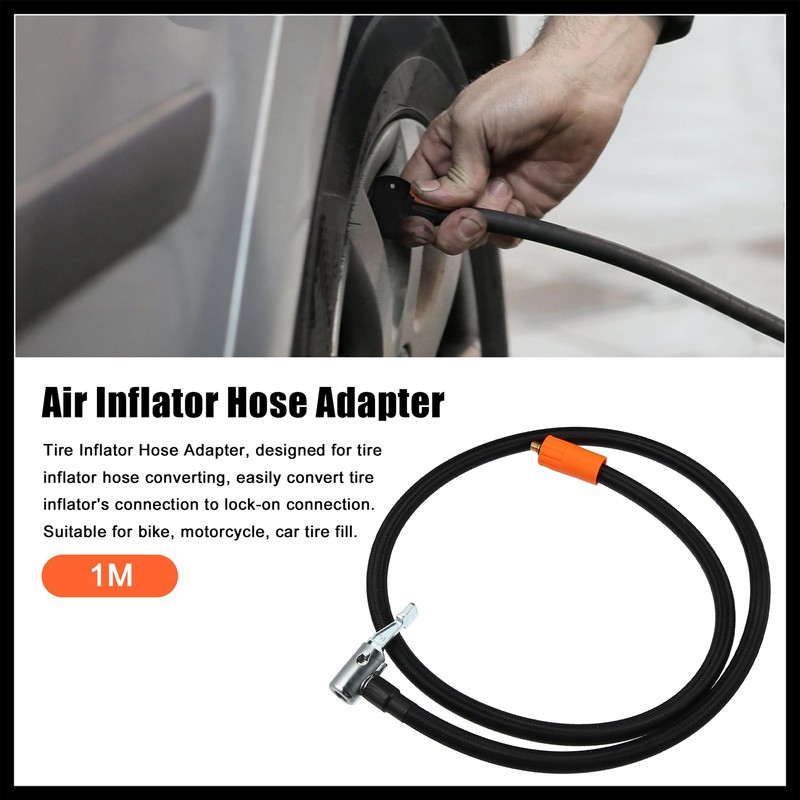 Hihaha 1m Car Tire Inflator Extension Hose with Lock Chuck