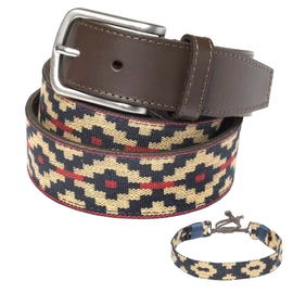 PELPE Argentine Leather Belt with Matching Cord and Leather Wristband Embroidered Leather Belt for Men and Women Argentine Polo Belt, Blue-beige-red, 110