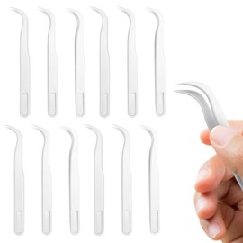 Paquete de 12 pinzas largas de plástico, 4.5 pulgadas, para manualidades, joyería, hornear, alimentación de reptiles (blanco)
