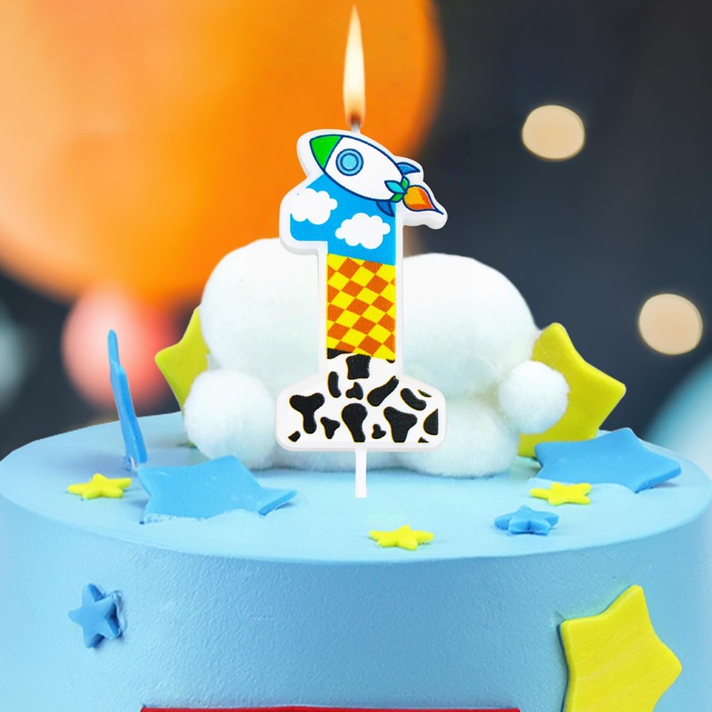 Cartoon Story Birthday Candle Blue Sky White Cloud Rocket Candle