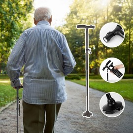 Jaykin portable folding cane ultra-light LED 4-legged cane elderly parents filial piety cane foldable cane