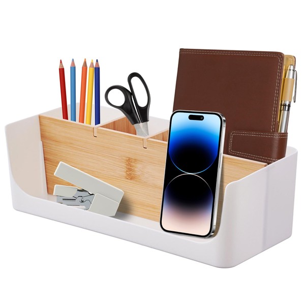 Qaestuan Desk Organiser, Plastic Office Organiser 5 Compartments, Make Up