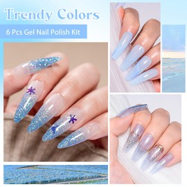 MEET ACROSS Gel Nail Polish Set 6 Pcs Glitter Colors Gel Nail Kit Art Design Soak Off UV LED (SET-9, 6pcs)
