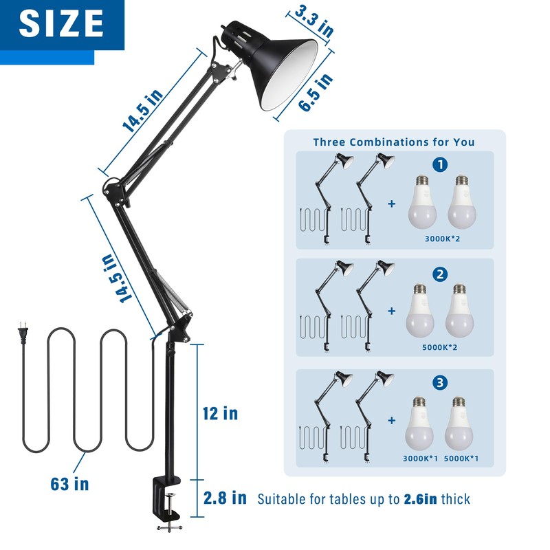 2 Pack Desk Lamp w/A19 E26 LED Bulb for Home