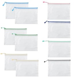 MORAINJAY Pack of 10 A4 Document Bags with Zip, Waterproof Mesh Zip Pockets, A4 Transparent Sleeves for Office, School, Travel, Storage of Documents