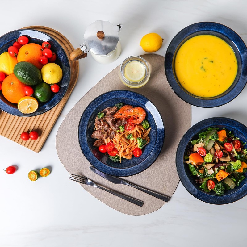 vicrays Wide Rim Soup Bowls - 27oz Ceramic Pasta Plates