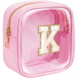 KOTORA Mini Initial Makeup Bag | Clear Makeup Bag | Preppy Cosmetic Bags Travel Essentials Gifts for Women Teen Girlfriend Teacher Brithday Clear Toiletry Bag Small Cosmetic Bag for Purse Pink K