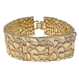 Bling Cartel Men's 14K Gold Plated Gold Nugget Hip Hop Bracelet Big 24MM Thick x 8" Inch