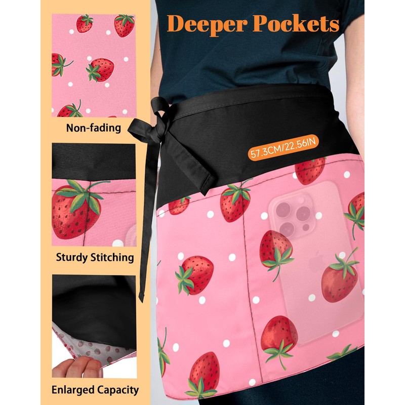 Slohif Reversible Server Apron with 6 Pockets - Waist Apron