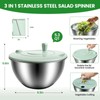 Stainless Steel Salad Spinner 3-in-1, One-Touch Stop and Non-Slip Base,