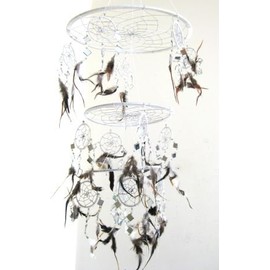 OMA White Dream Catcher, 3D Design with Mosaic Glass and Feathers, Boho Home Decor Bedroom Decoration Gift Large Size - 30" Long x 9" Diameter