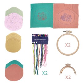 MIAO JIN 2 Sets Stamped Embroidery Coin Purse Kits for Beginners Handmade DIY Embroidered Clutch Starter Kit with All Supplies Tools Bamboo Embroidery Hoops