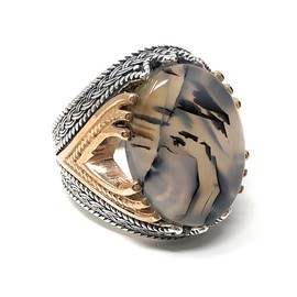 KAR Rare Find 925K STERLING SILVER Yemeni AGATE(Aqeeq) MEN'S RING P5C (9.75)