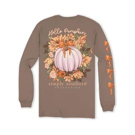 Simply Southern Hello Pumpkin - Adult Long Sleeve (US, Alpha, X-Large, Regular, Regular, Army)