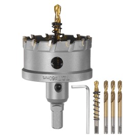 sourcing map Carbide Hole Saw Kit 60mm (2-3/8") Metal Hole Cutter Set with 5pcs Center Drill Bits Springs 1pcs Wrench for Stainless Steel Copper Iron Aluminum