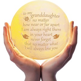 Funnli Granddaughter Gifts from Grandma, Graduation Birthday Gifts for Granddaughter Moon Lamp, 3D Printed Moon Light with Wooden Stand, Mothers Day Christmas Wedding Gifts for Granddaughter