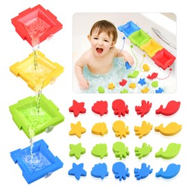 Zaxideel Bathtub Color Sorting Toys for Kids: Foam Bath & Shower Wall Toys for Toddlers 1-3, Fine Motor Skills Baby Stacking 2-4 Ages, Suction Bath Boats, Early Learning Children Birthday Gifts