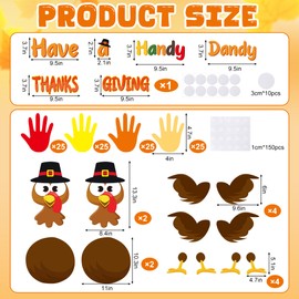 Wehhbtye 118 Pcs Big Size Thanksgiving Turkey and Handprint Cutout, Thankful Hands Turkey Bulletin Board Decoration, Turkeys Cut-Out Handprint Decor for School DIY Activity Blackboard Wall Supplies