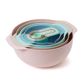 Foni Fox Plastic Mixing Bowls Set 10 PCS with Measuring Spoon, Colorful Serving Bowls for Kitchen, Ideal for Baking, Prepping, Nesting Bowls for Space Saving Storage