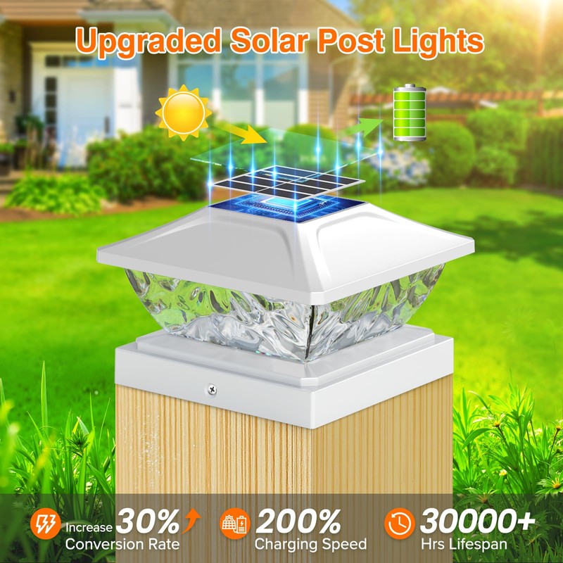 ENSLI Solar Post Cap Lights Outdoor 6 Pack, 2 Mode