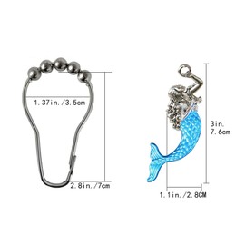 Sea Mermaid Shower Curtain Hooks Decorative Rings for Bathroom Beach Little Girl Bath Decor Stainless Steel Rustproof Shower Hanger Pack of 12 Shower Hooks for Shower Curtain or Liner (Colorful)