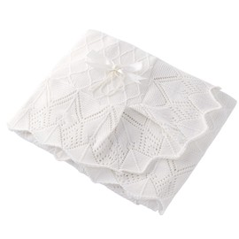Booulfi Knit White Baby Blanket Neutral,Crib Stroller Newborn Blankets for Boys Girls,Cotton Lace Crochet Baby Winter Blanket New Baby Essentials, 38X39