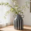 oliruim Black and White Striped Ceramic Vase with Double Ring