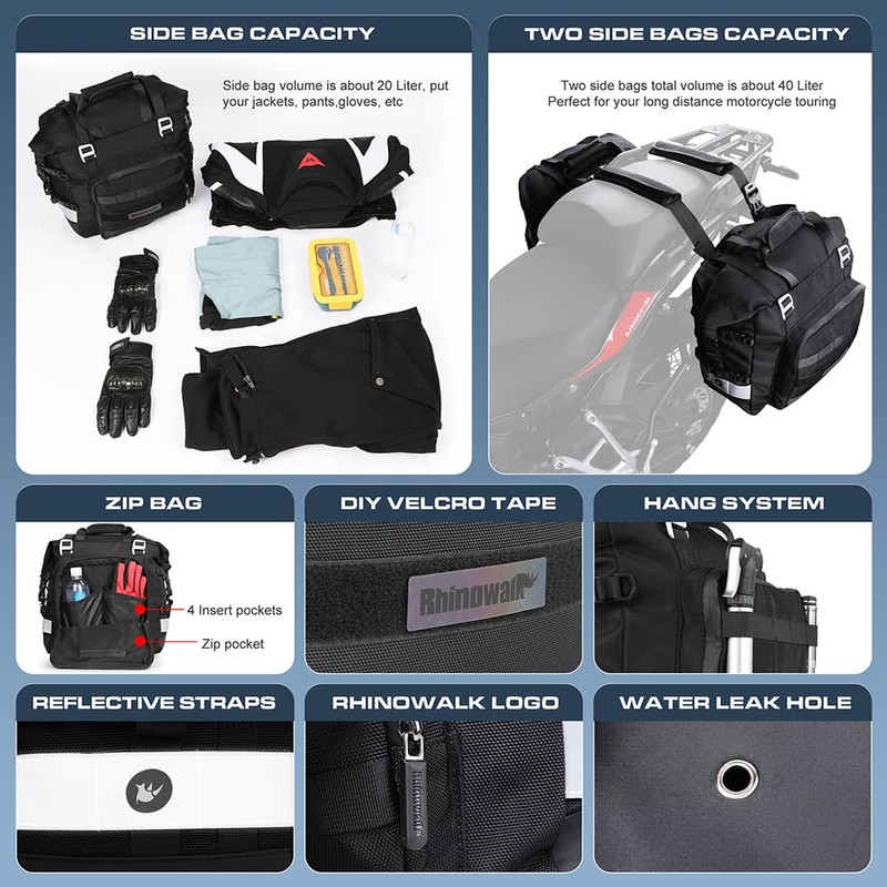 Rhinowalk Motorcycle Saddle Bag Waterproof Motor Pannier Bag Luggage Pack